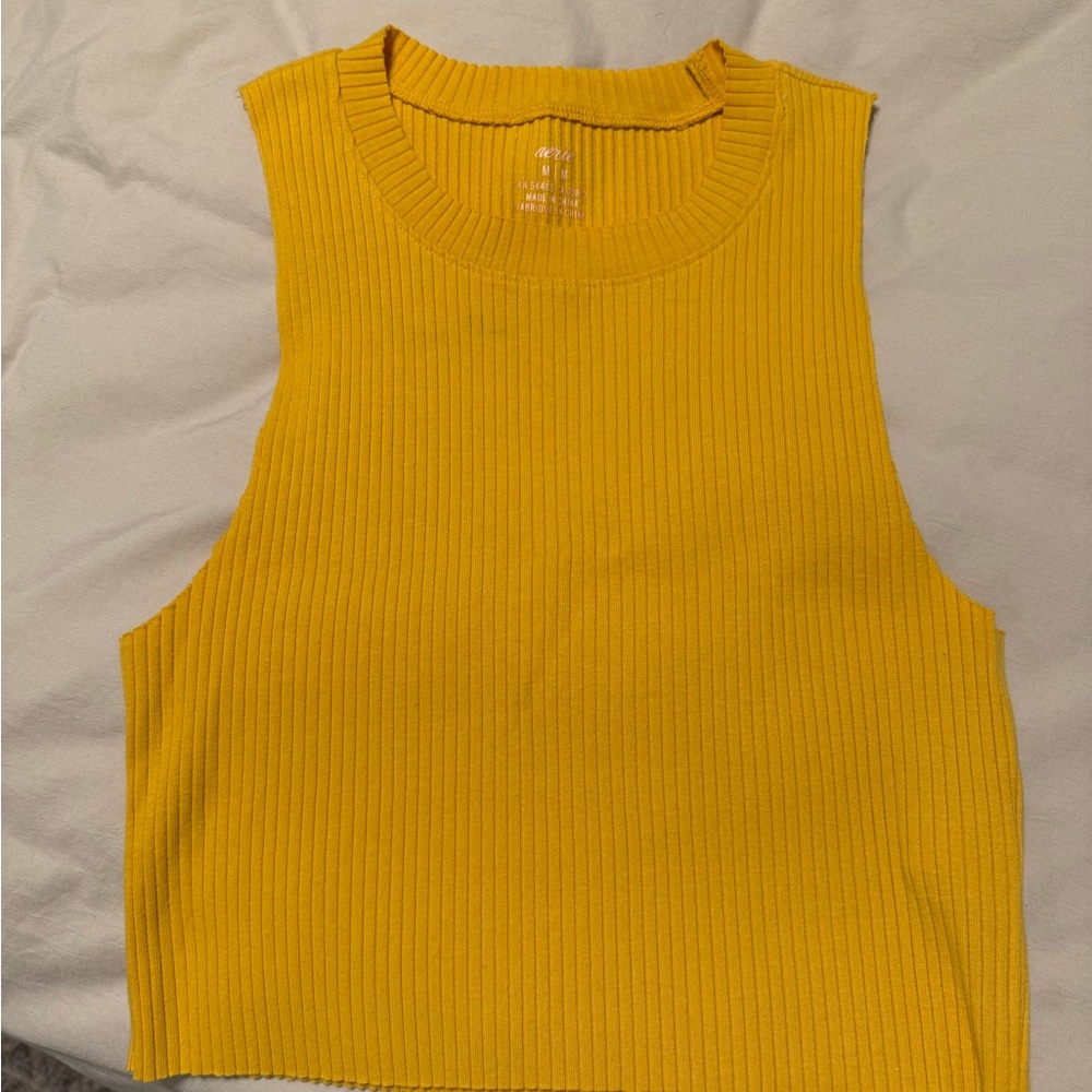 Aerie Yellow Ribbed Crop Muscle Tee